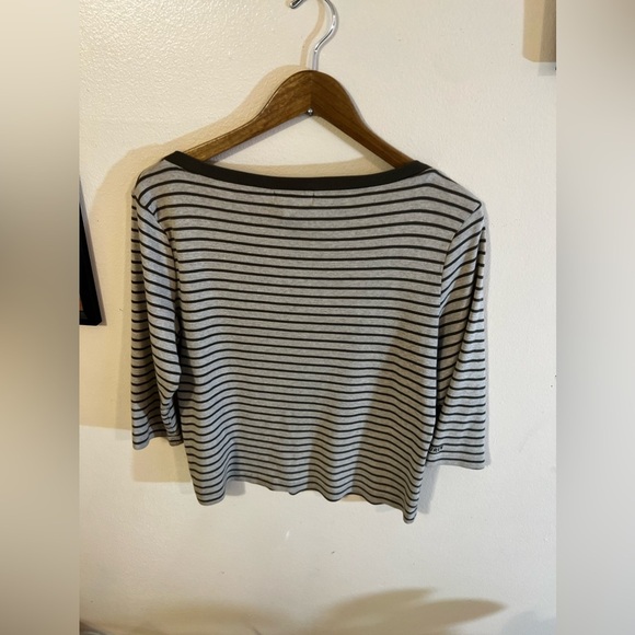 LAUREN RALPH LAUREN SWEATER TOP 3/4 SLEEVE‎ BEIGE WITH STRIPES OLIVE GREEN L - Picture 16 of 16